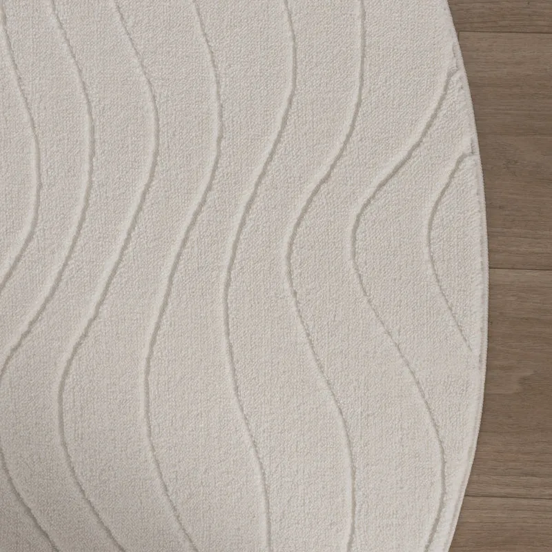 Runder Teppich Wohnzimmer - Charm Waves Weiß