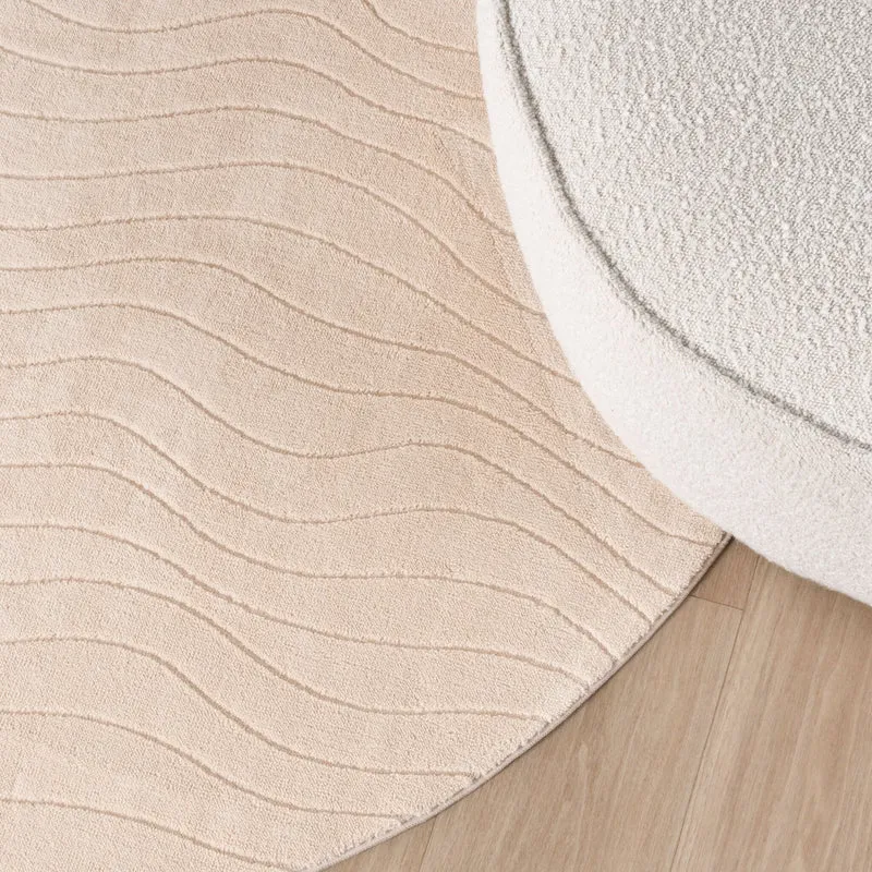 Runder Teppich Wohnzimmer - Charm Waves Beige