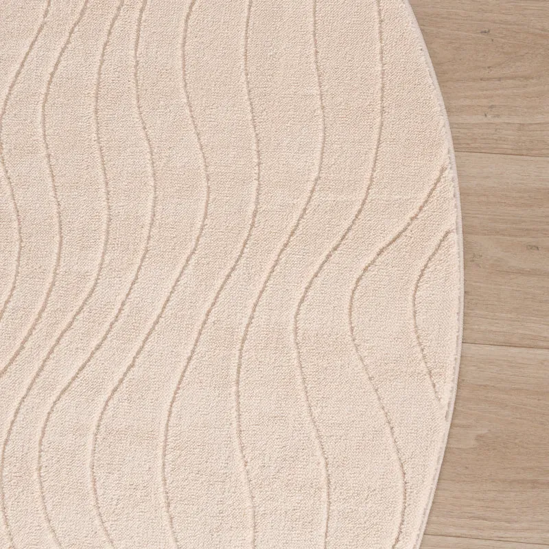 Runder Teppich Wohnzimmer - Charm Waves Beige