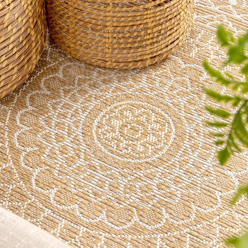 In- & Outdoor Teppich Rund - Summer Azteca Gelb