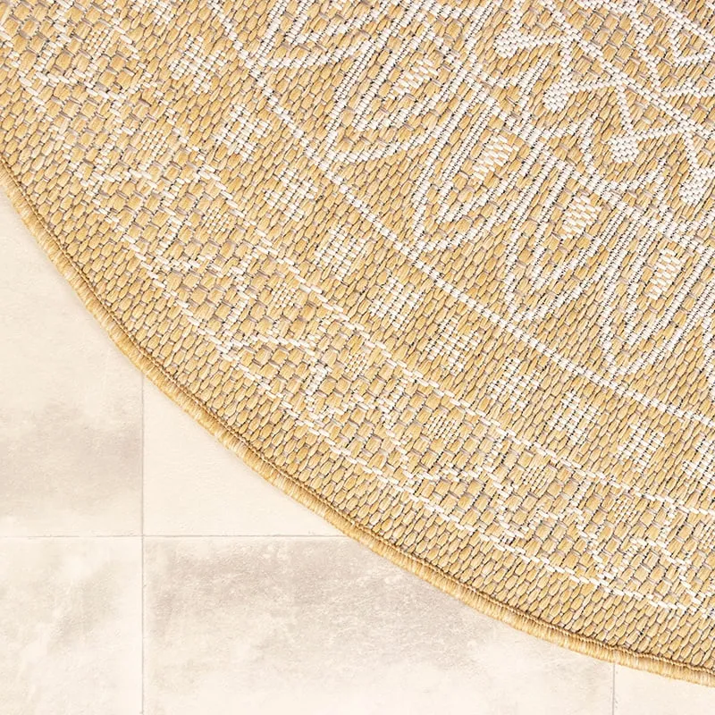 In- & Outdoor Teppich Rund - Summer Azteca Gelb