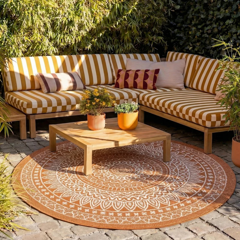 In- & Outdoor Teppich Rund - Summer Azteca Terracotta