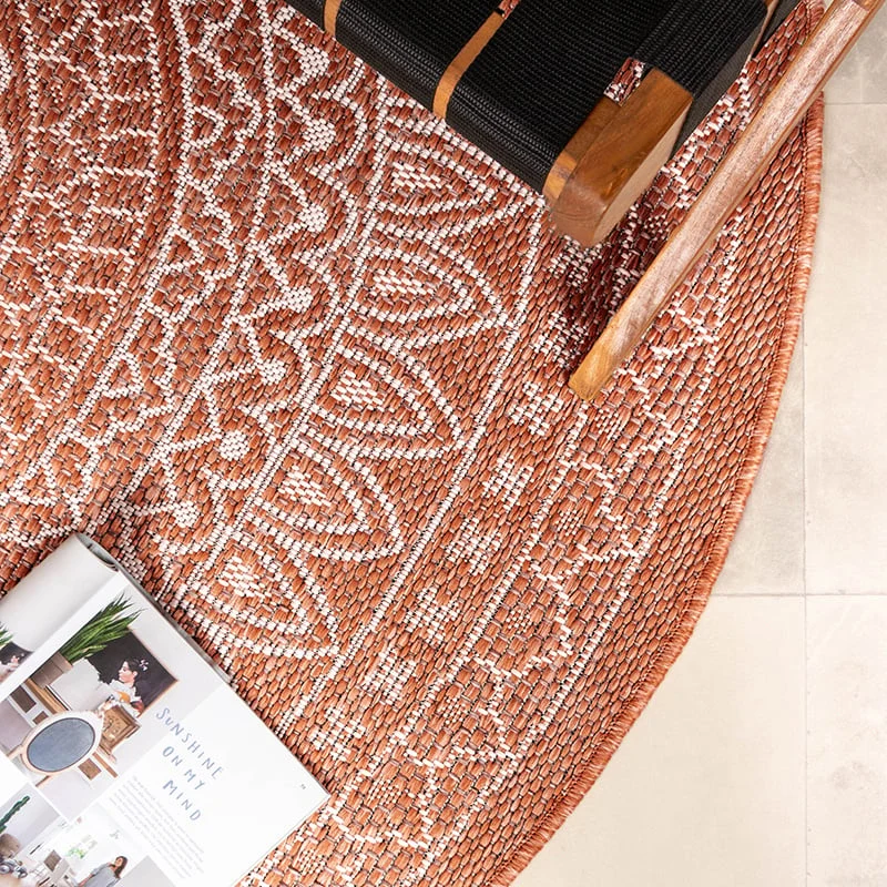 In- & Outdoor Teppich Rund - Summer Azteca Terracotta