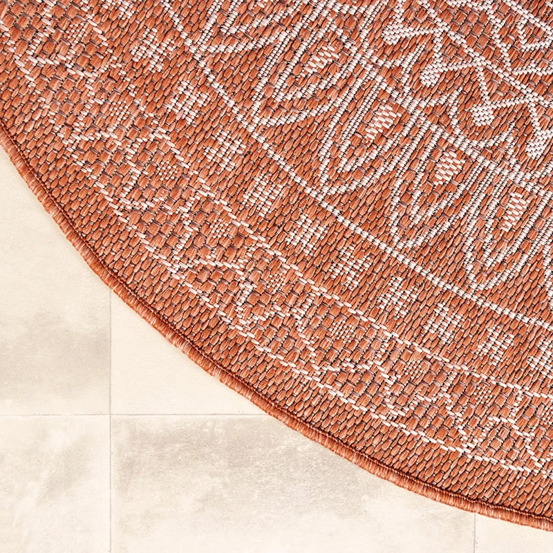 In- & Outdoor Teppich Rund - Summer Azteca Terracotta