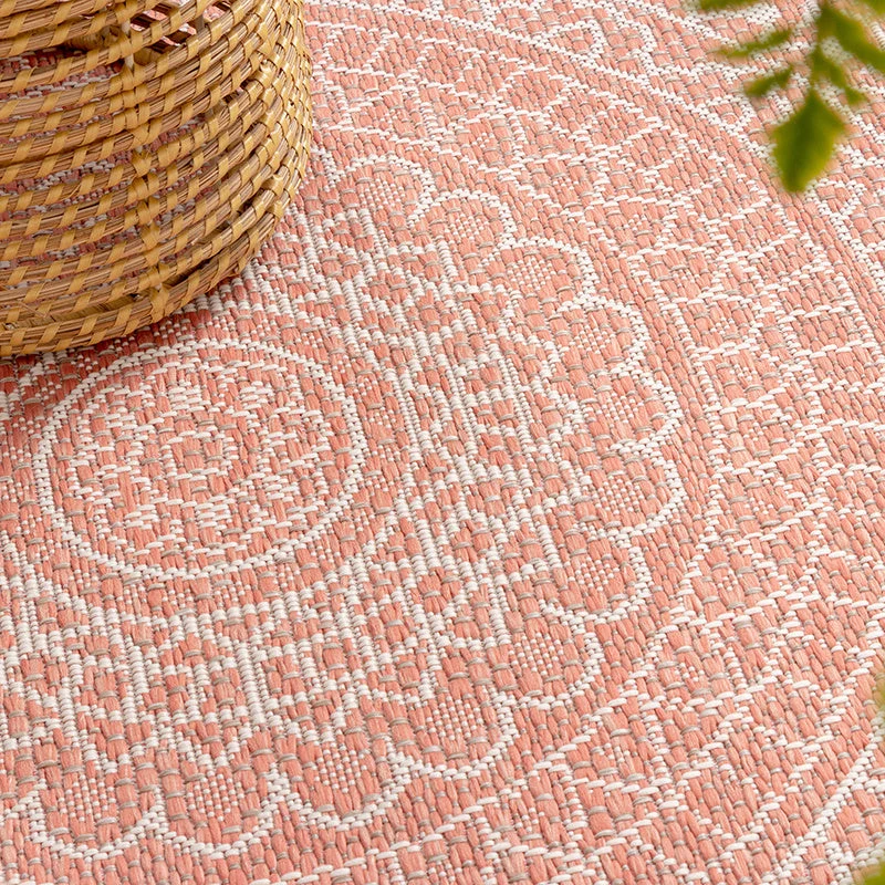In- & Outdoor Teppich Rund - Summer Azteca Rosa