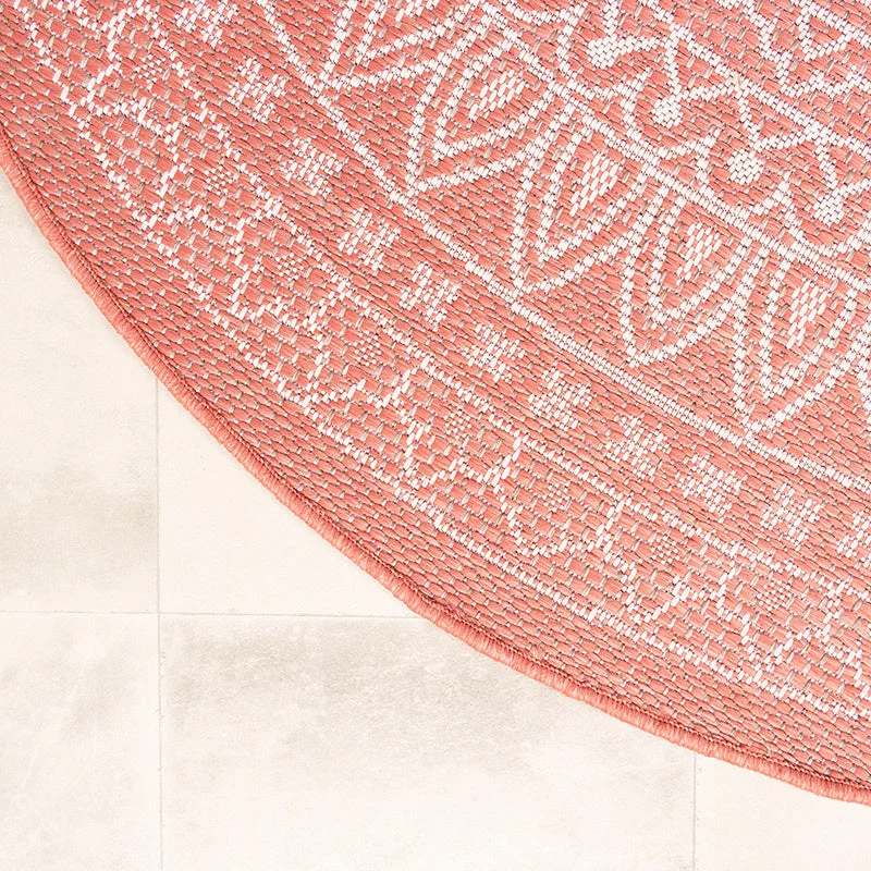 In- & Outdoor Teppich Rund - Summer Azteca Rosa