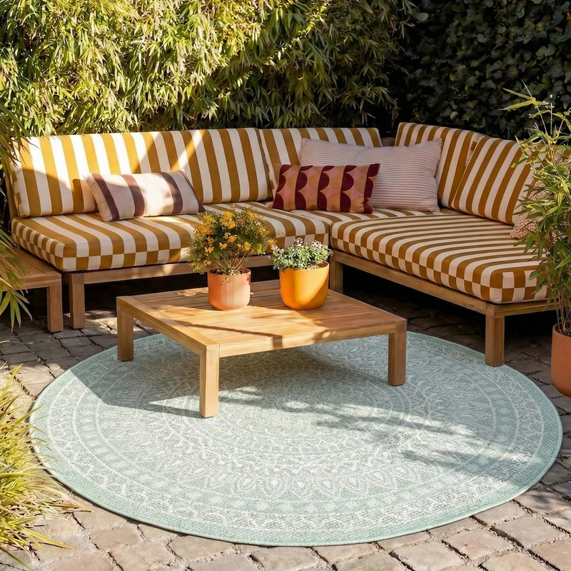 In- & Outdoor Teppich Rund - Summer Azteca Mint
