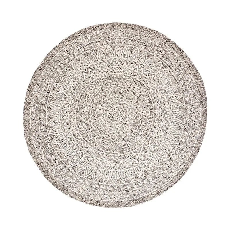 In- & Outdoor Teppich Rund - Summer Azteca Hellgrau