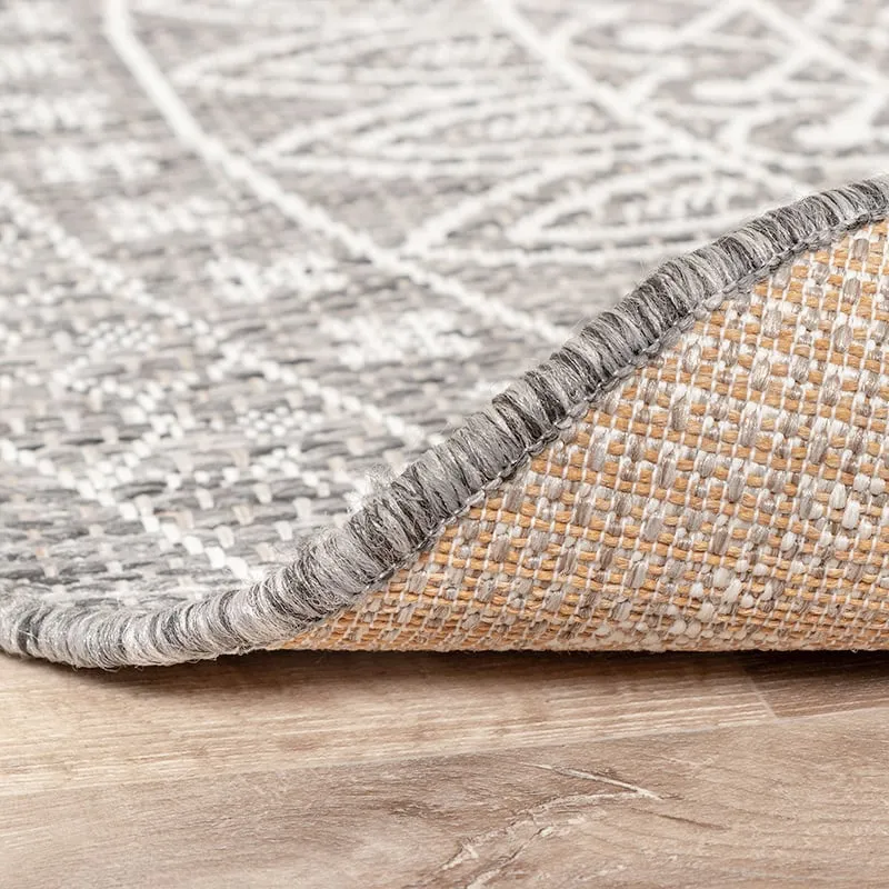 In- & Outdoor Teppich Rund - Summer Azteca Hellgrau