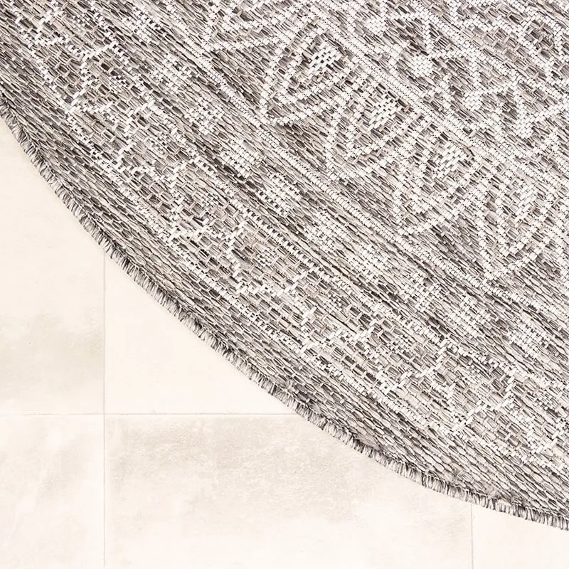 In- & Outdoor Teppich Rund - Summer Azteca Hellgrau