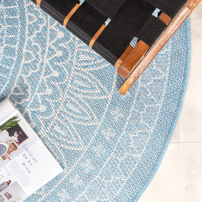 In- & Outdoor Teppich Rund - Summer Azteca Hellblau
