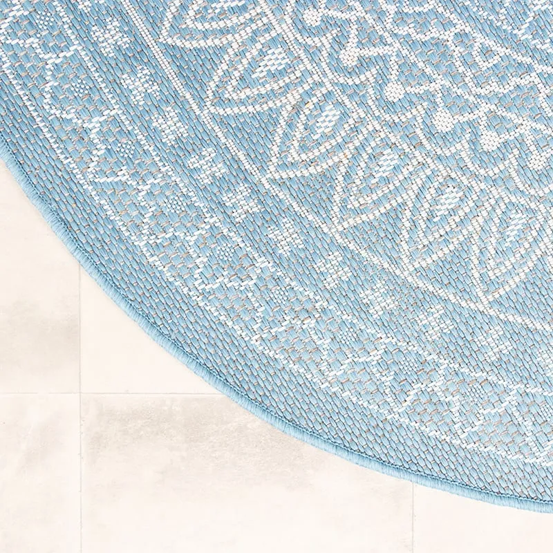 In- & Outdoor Teppich Rund - Summer Azteca Hellblau