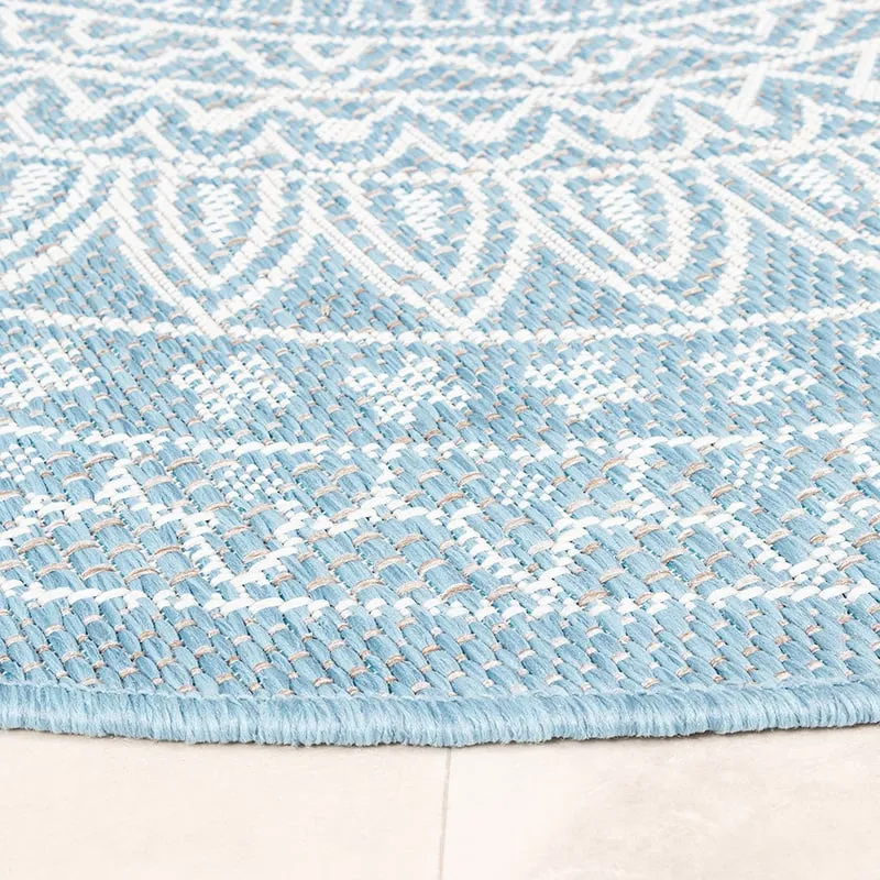 In- & Outdoor Teppich Rund - Summer Azteca Hellblau