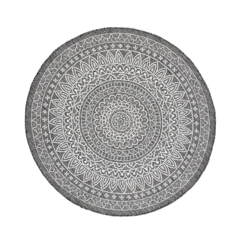In- & Outdoor Teppich Rund - Summer Azteca Grau