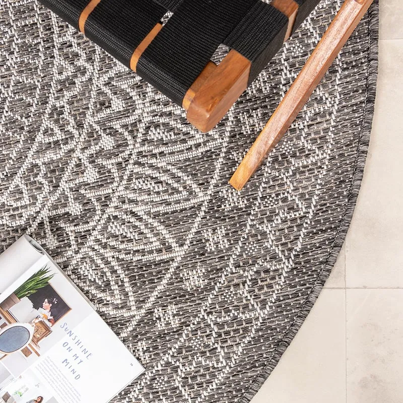 In- & Outdoor Teppich Rund - Summer Azteca Grau
