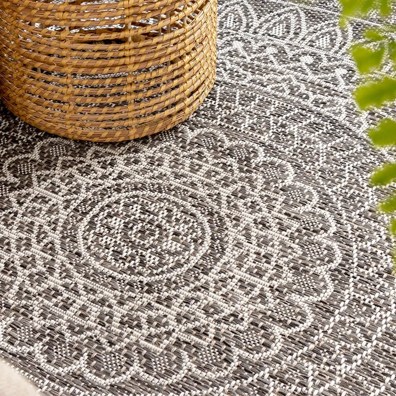 In- & Outdoor Teppich Rund - Summer Azteca Grau
