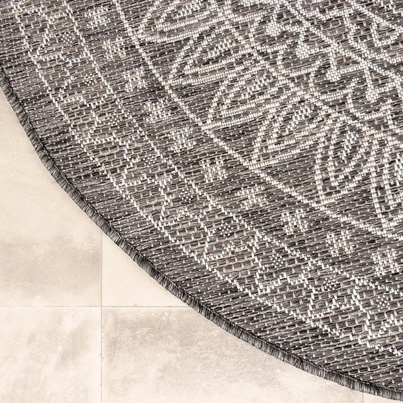 In- & Outdoor Teppich Rund - Summer Azteca Grau