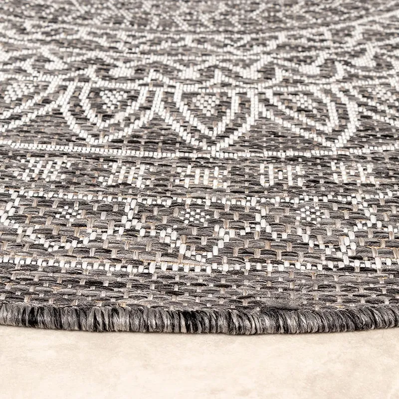 In- & Outdoor Teppich Rund - Summer Azteca Grau