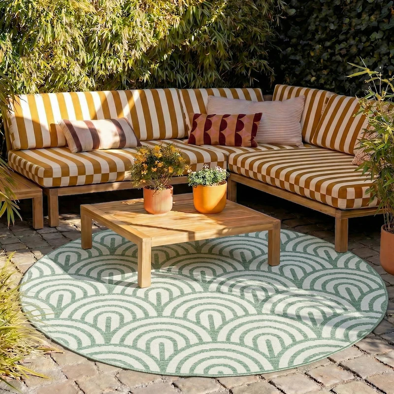 In- & Outdoor Teppich Rund - Summer Arch Grün