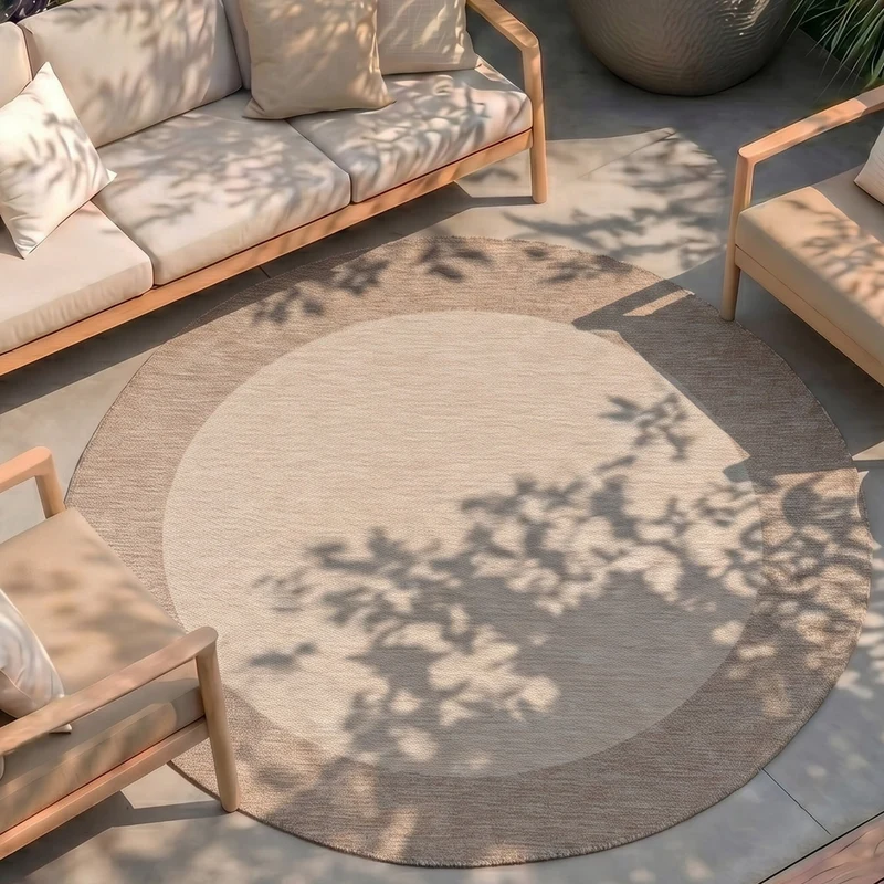In- & Outdoor Teppich Rund - Sierra Border Creme Beige