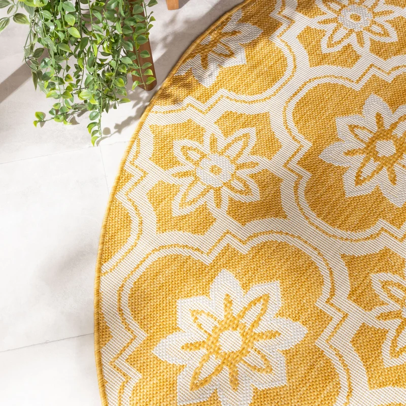 In- & Outdoor Teppich Rund - Rio Flower Gelb