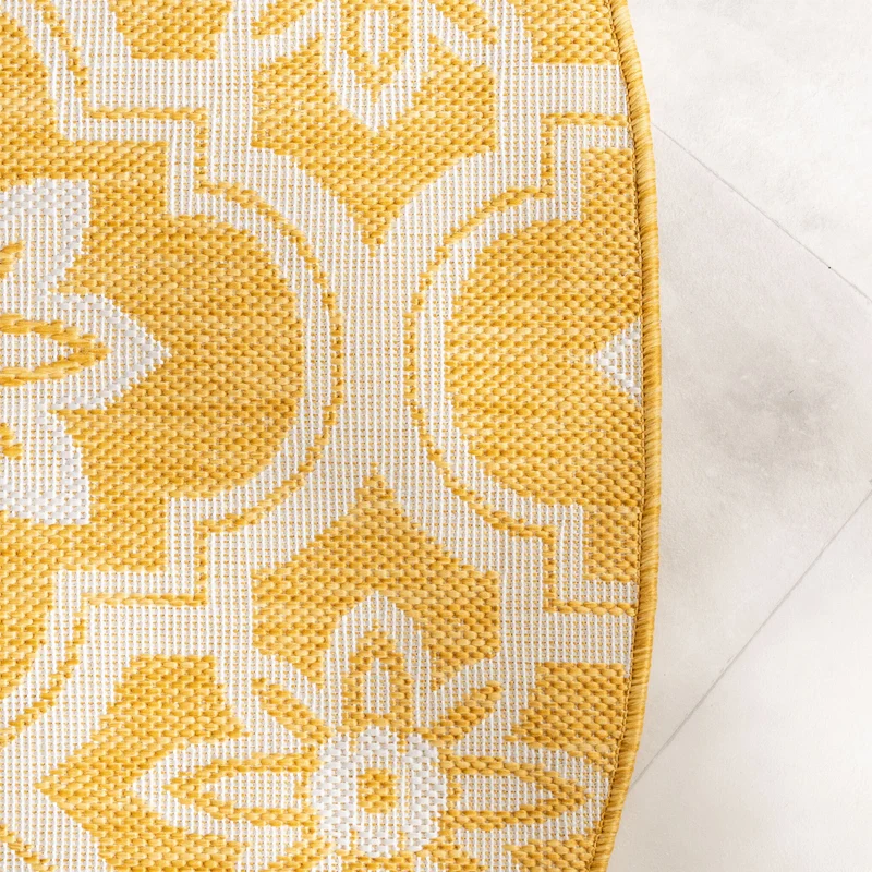 In- & Outdoor Teppich Rund - Rio Flower Gelb