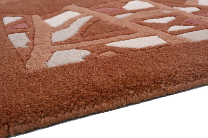 Handgeknüpfter Tibet Teppich in terra braun Retro Bordüre – Neuwertig