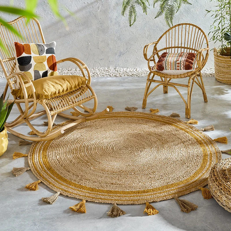 Jute Teppich Rund - Lunaro Natur Ockergelb