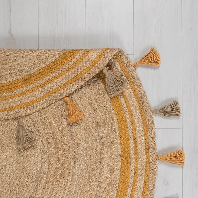 Jute Teppich Rund - Lunaro Natur Ockergelb