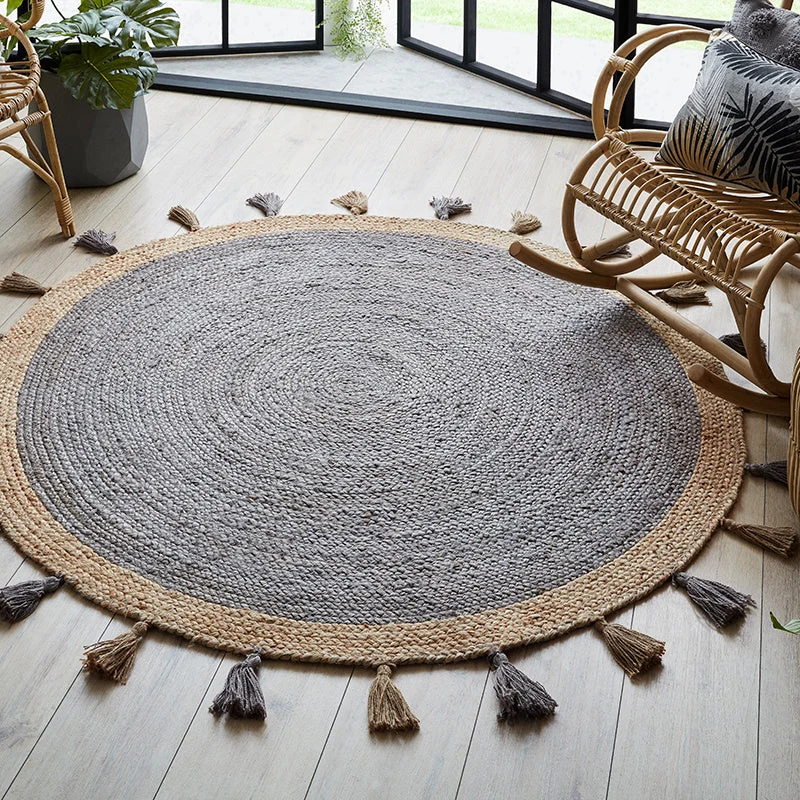 Jute Teppich Rund - Lunaro Grau Natur