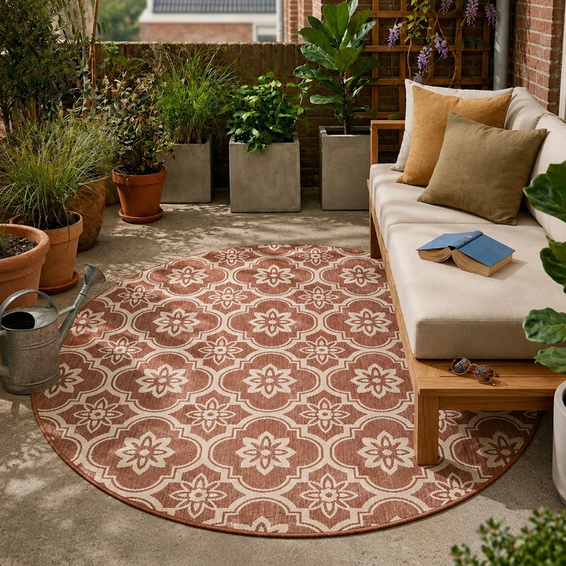 In- & Outdoor Teppich Rund - Rio Flower Rosa