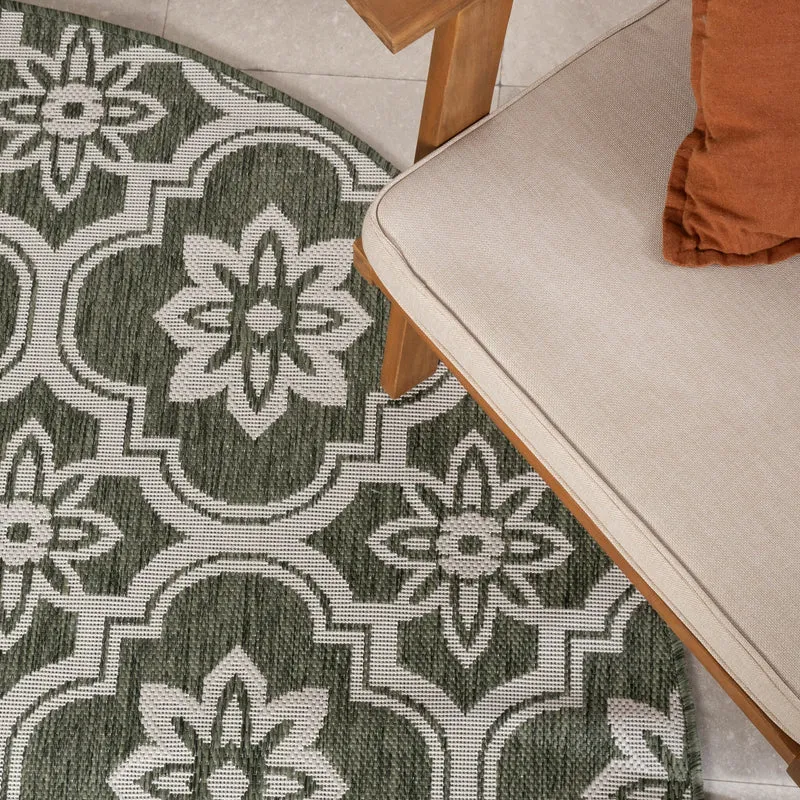 In- & Outdoor Teppich Rund - Rio Flower Grün