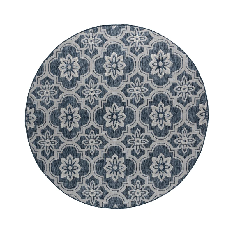 In- & Outdoor Teppich Rund - Rio Flower Blau