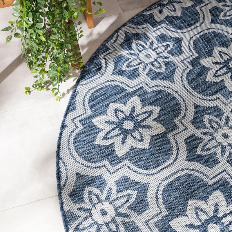 In- & Outdoor Teppich Rund - Rio Flower Blau