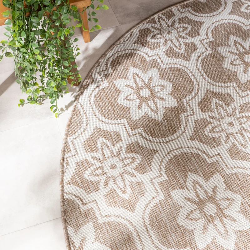 In- & Outdoor Teppich Rund - Rio Flower Beige