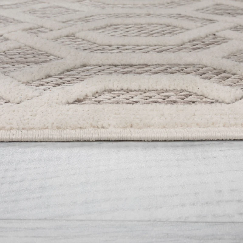 In- & Outdoor Teppich Rund - Piatto Mataro Creme Weiß