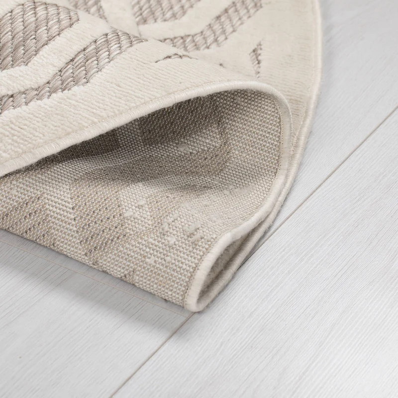 In- & Outdoor Teppich Rund - Piatto Mataro Creme Weiß
