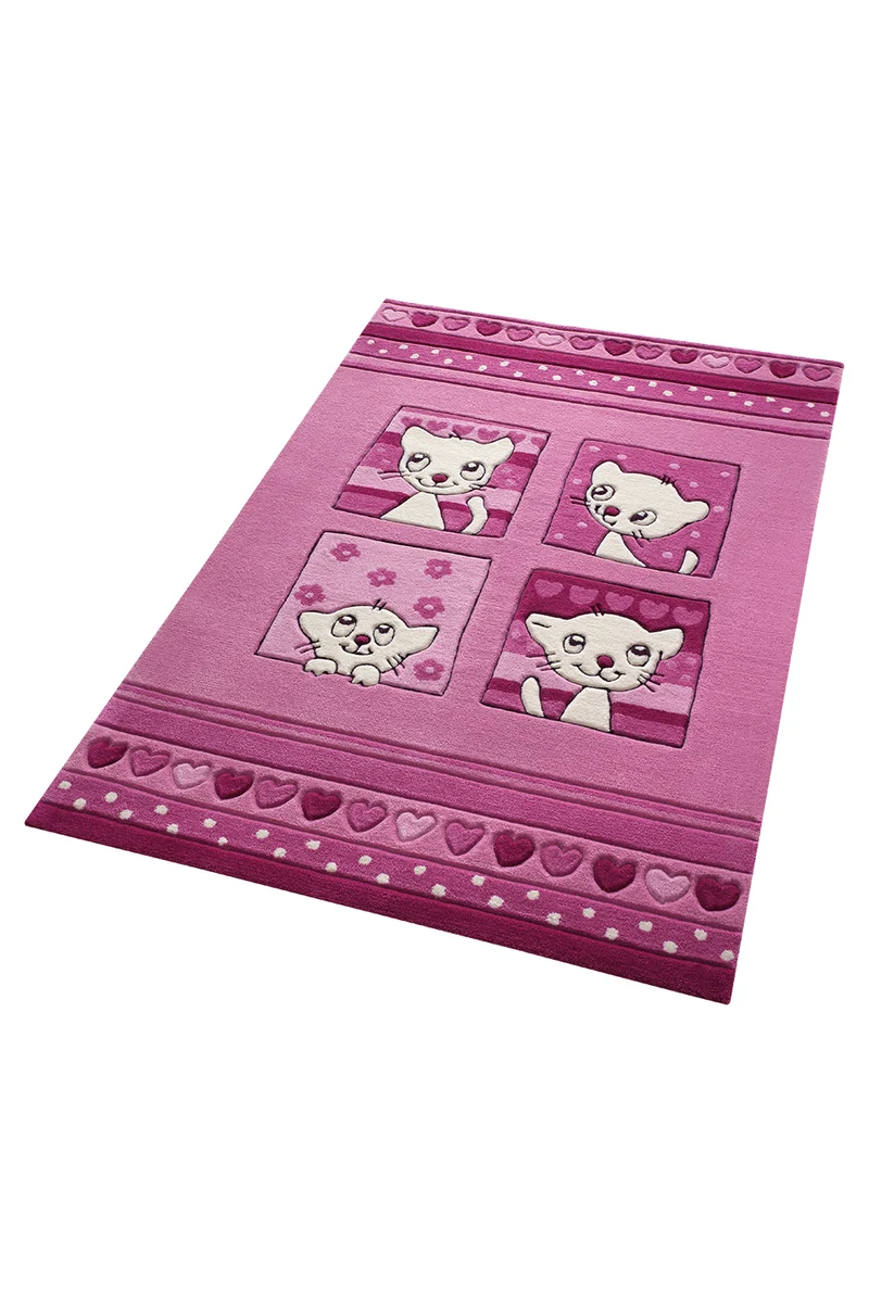 Handgearbeiteter Kinderzimmer Teppich pink rosa "Kitty Kat"