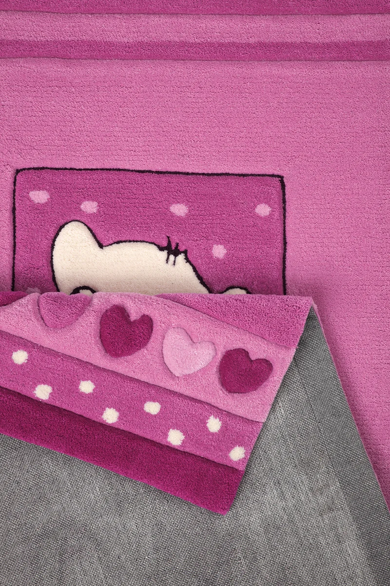 Handgearbeiteter Kinderzimmer Teppich pink rosa "Kitty Kat"
