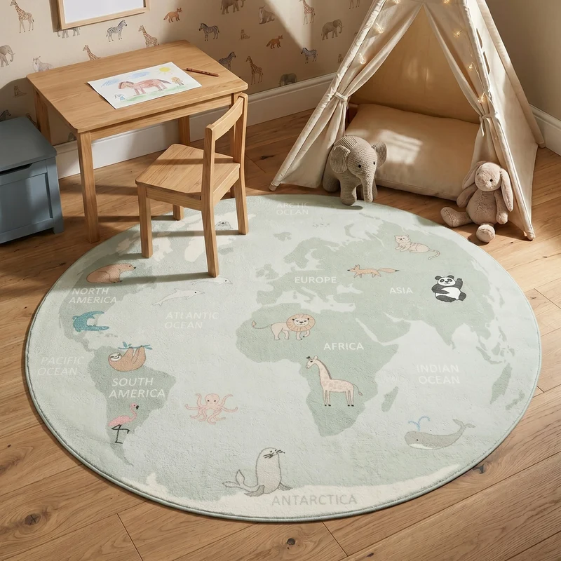 Kinderteppich Rund - Globe Mint