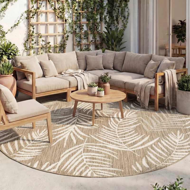 In- & Outdoor Teppich Rund - Malta Leaves Natur