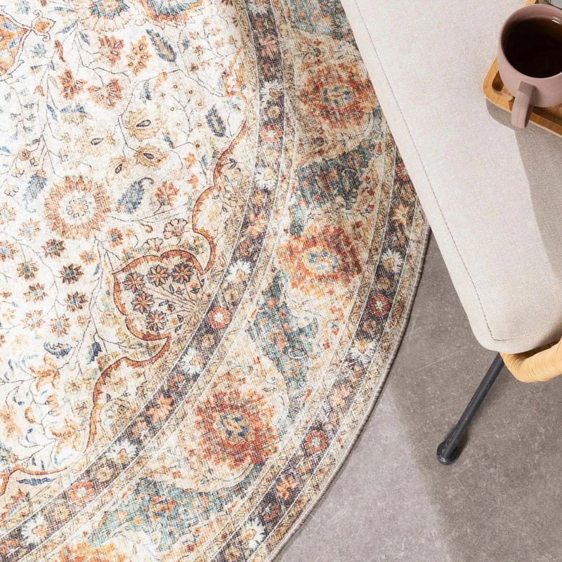 In- & Outdoor Teppich Rund - Kairo Medaillon Creme Bunt