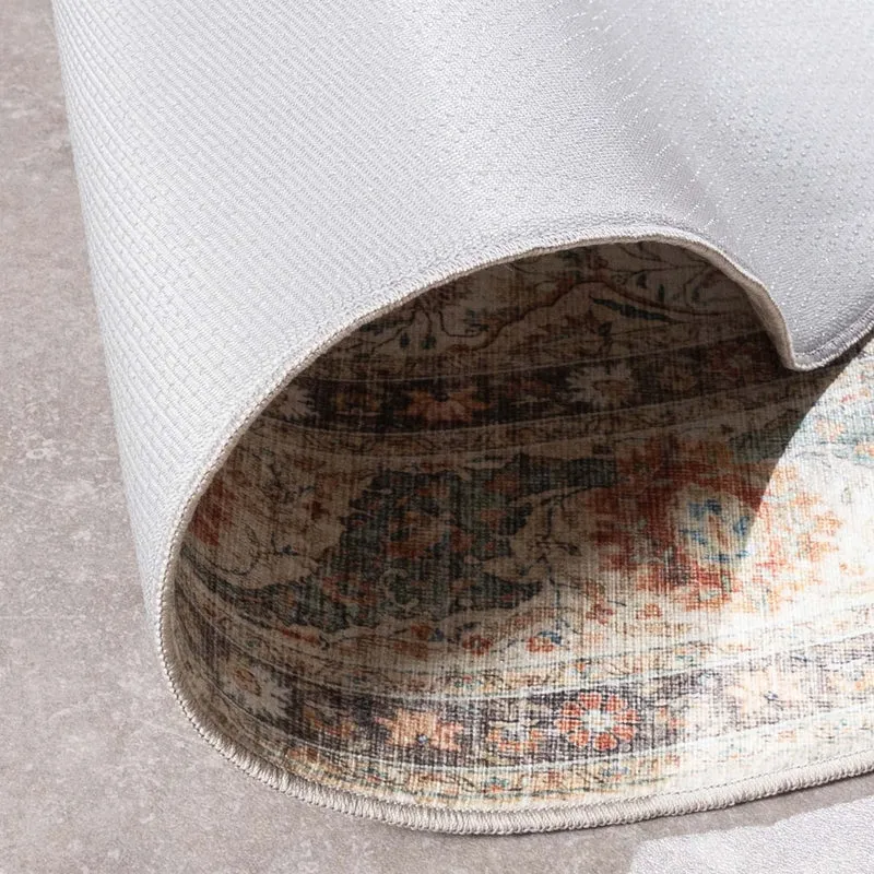 In- & Outdoor Teppich Rund - Kairo Medaillon Creme Bunt