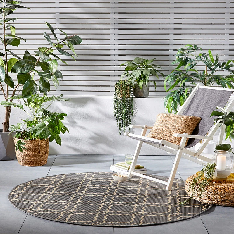 In- & Outdoor Teppich Rund - Floreno Milan Anthrazit Beige