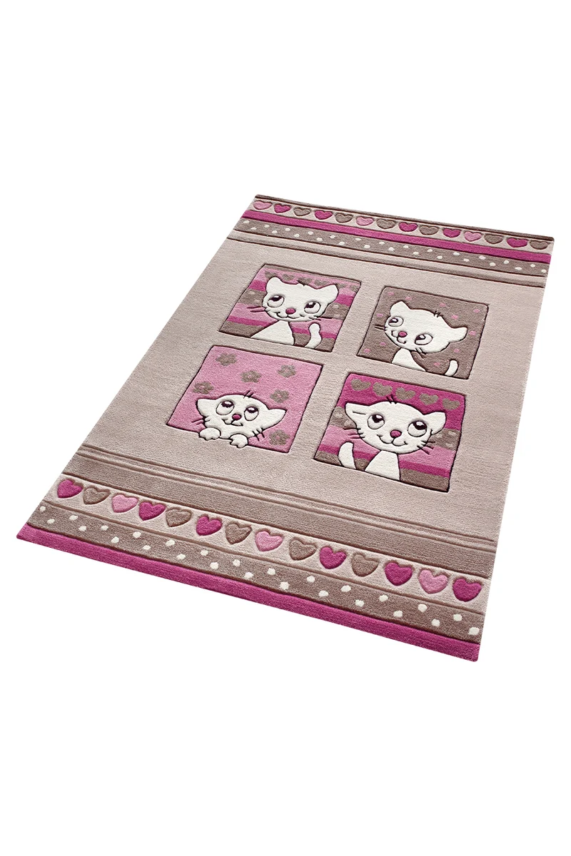 Handgearbeiteter Kinderzimmer Teppich beige rosa "Kitty Kat"