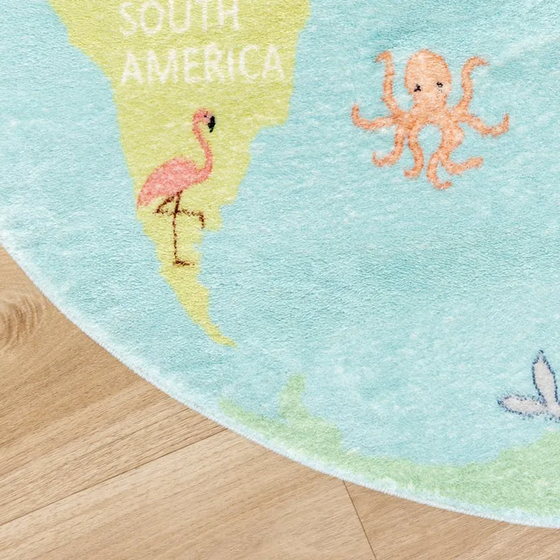 Kinderteppich Rund - Globe Hellblau