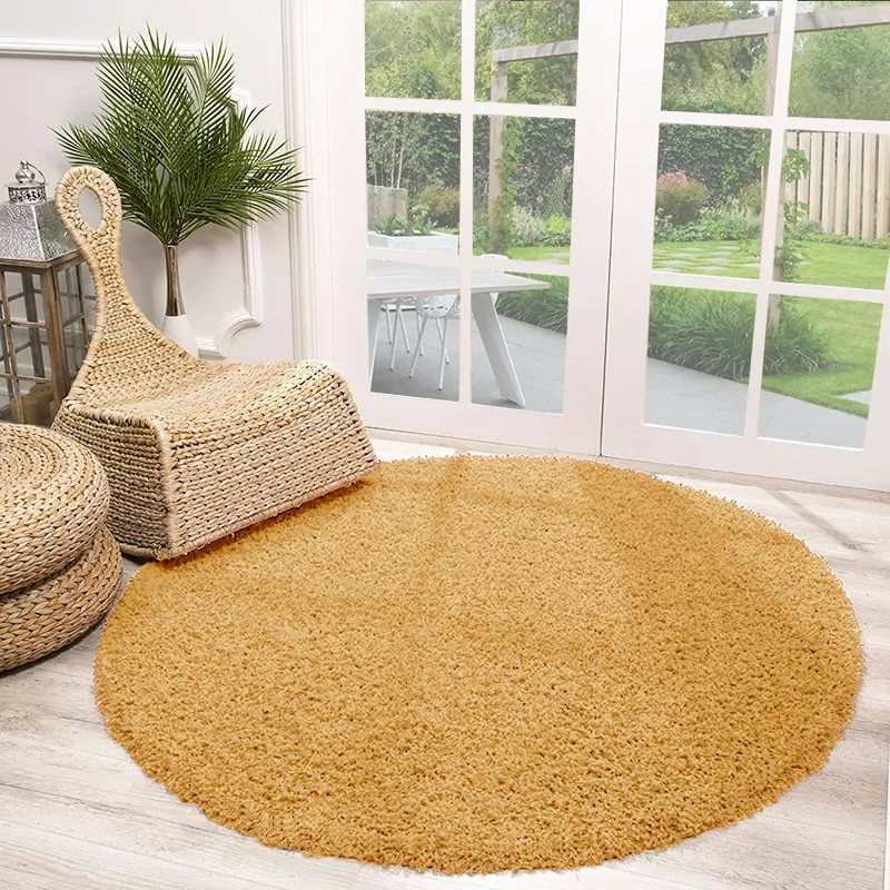 Round High Pile Rug - Solid Yellow