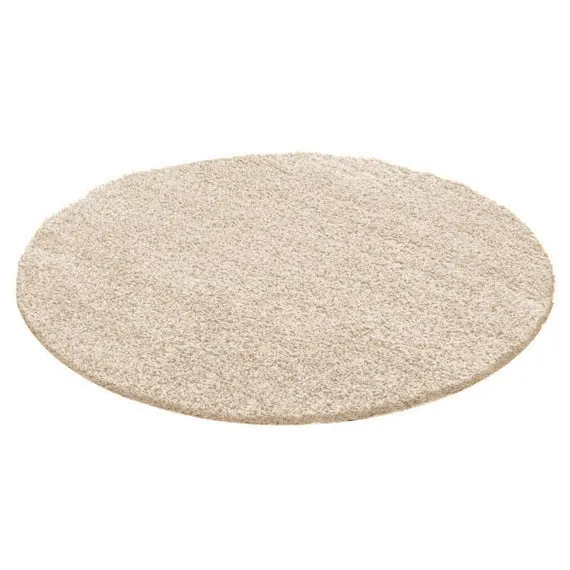Round High Pile Rug - Solid Beige