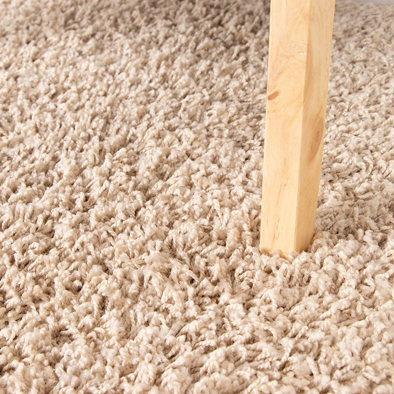 Round High Pile Rug - Solid Beige