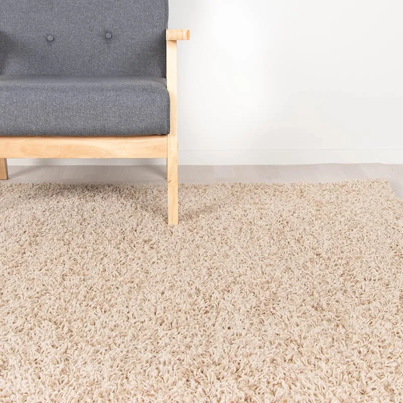 Round High Pile Rug - Solid Beige